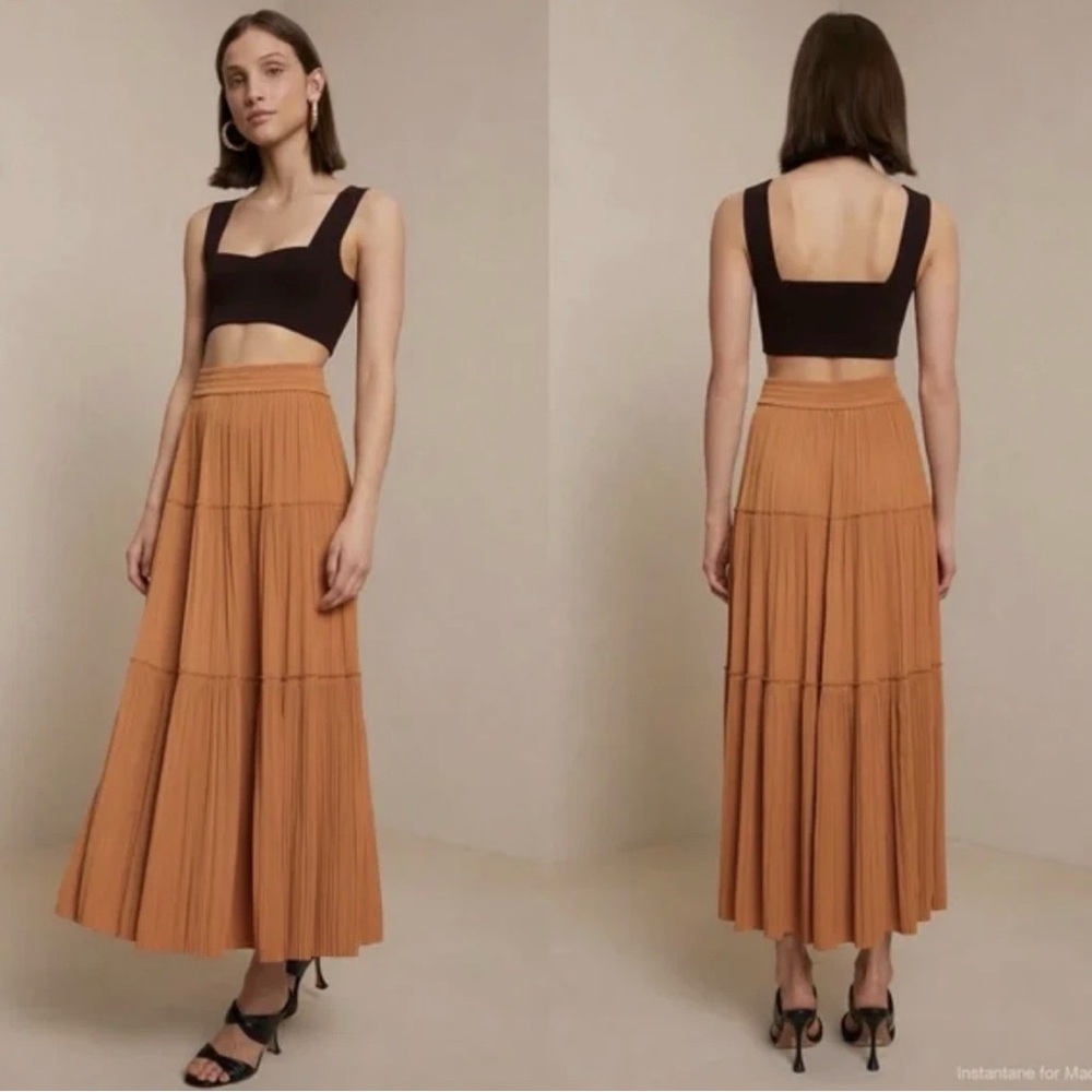 A.L.C. Thea Tiered Plissé Midi Skirt size 2
